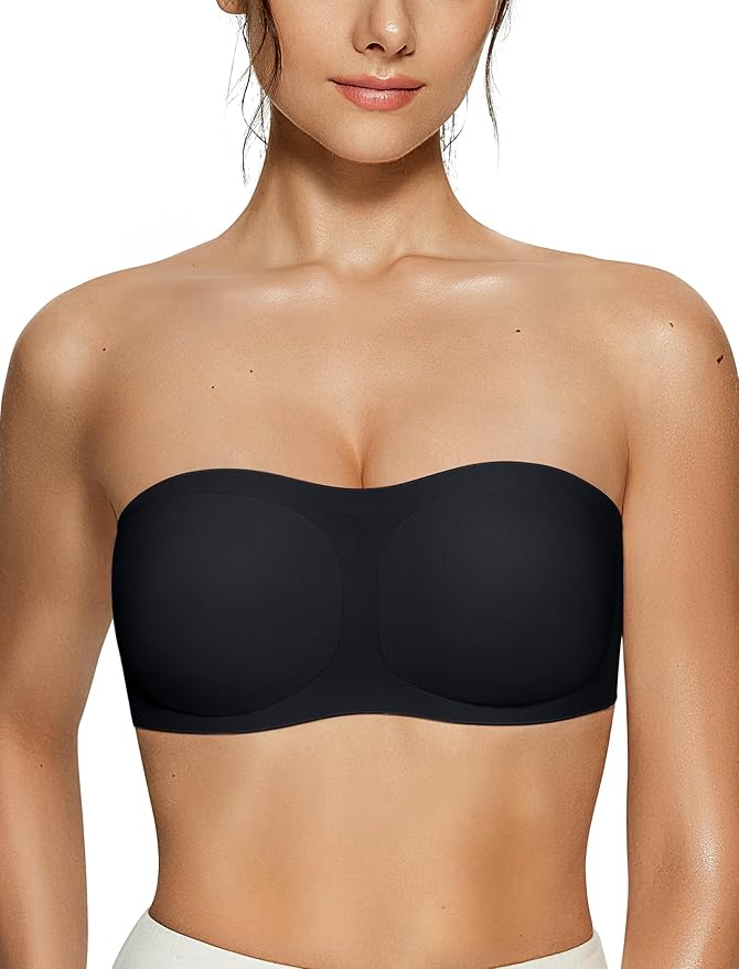 Vertvie Women's Wireless Strapless Bra Seamless Padded Bandeau Bra Non-Slip Silicone Tube Top Push Up Convertible Bralette