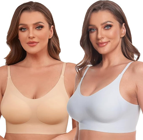 PRETTYWELL Seamless Wireless Bras for Women Padded Comfort Bralettes Low Back T-Shirt Bra Convertible Straps Everyday Bra